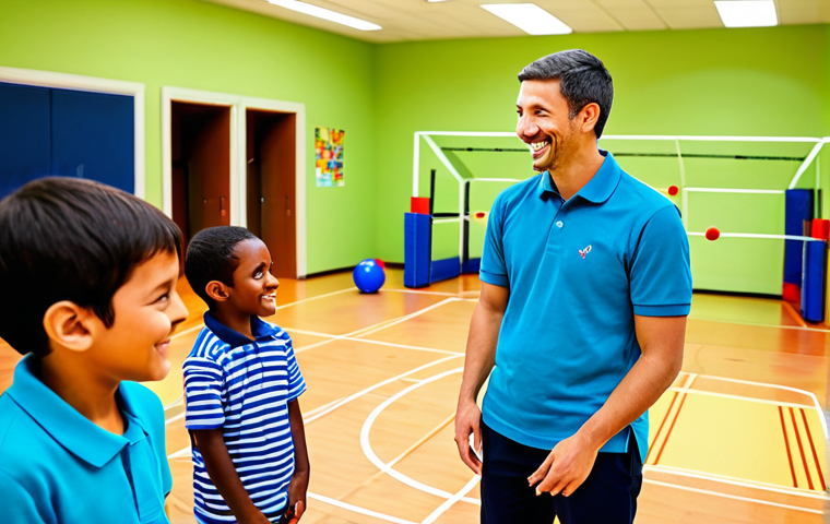 A professional male leisure animator in his late 20s, wearing a modest, branded polo shirt and comfortable, appropriate trousers, actively engaging with a diverse group of fully clothed participants. He is smiling warmly, bending slightly to listen attentively to a child, while other adults and children around him are engaged in a cooperative indoor game. The setting is a bright, clean community center recreation room with safe, colorful play elements in the background. The atmosphere is joyful and inclusive. Perfect anatomy, correct proportions, natural pose, well-formed hands, proper finger count, natural body proportions, professional photography, high quality, soft lighting, vibrant colors, safe for work, appropriate content, fully clothed, professional, modest, family-friendly.