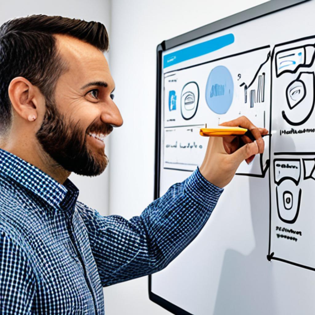 Digital Marketing for Animators**
A friendly and approachable animator, fully clothed in professional attire, presenting a digital marketing strategy on a whiteboard in a bright, modern co-working space. The whiteboard displays icons representing social media, email, and analytics. Safe for work, appropriate content, family-friendly, perfect anatomy, well-formed hands, correct proportions, professional.
**