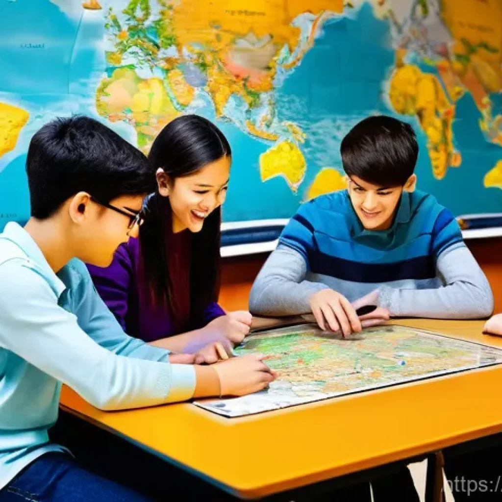 레크리에이션 교육자료 제작 방법 - **Prompt: Gamified Learning Expedition**
    A vibrant and diverse group of five teenagers and young...
