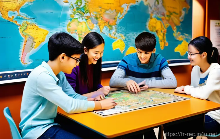 레크리에이션 교육자료 제작 방법 - **Prompt: Gamified Learning Expedition**
    A vibrant and diverse group of five teenagers and young...