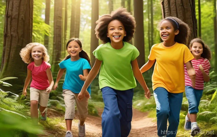 레크리에이션 지도자 자기소개서 작성법 - **Prompt:** A diverse group of cheerful children, aged 6-12, fully clothed in bright, comfortable pl...