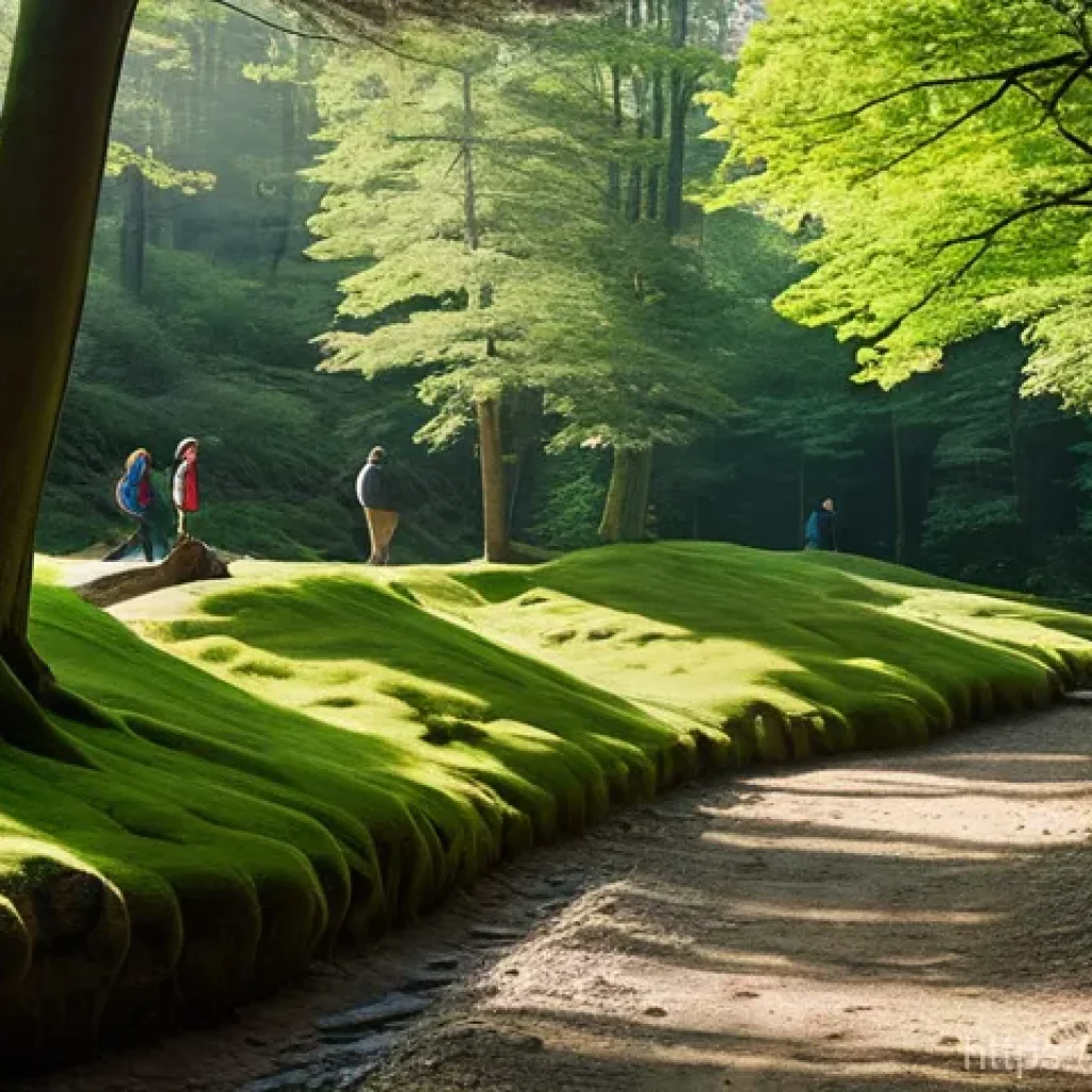 레크리에이션 지도자와 프로그램 맞춤화 - **Prompt:** A serene, sun-dappled forest trail in the French countryside, possibly in the Fontainebl...
