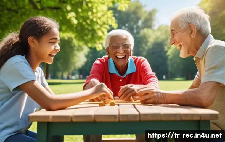 레크리에이션 지도자의 목표 설정 방법 - A diverse group of teenagers and seniors engaging in an outdoor cooperative game on a sunny day in a...